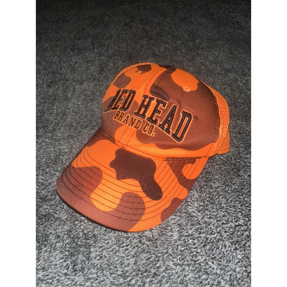 Redhead Brand Co Men Blaze Orange Camo Trucker Hat Mesh Hook Loop Hunting Cap